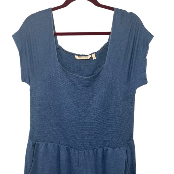 Soft Surroundings Sylvie Smocked Blue Jersey Knit Wide Leg Jumpsuit Womens Large - Picture 3 of 7